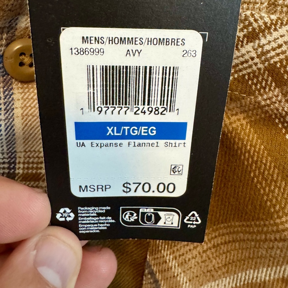 Under Armour UA Expanse Flannel Shirt Mens XL Brown Plaid Button Down NWT - Picture 3 of 5